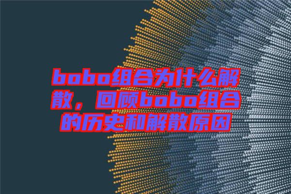 bobo組合為什么解散，回顧bobo組合的歷史和解散原因