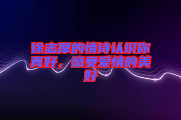 徐志摩的情詩(shī)認(rèn)識(shí)你真好，感受愛情的美好