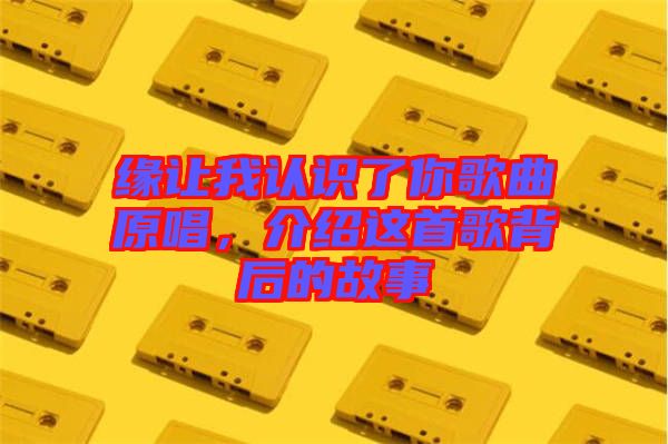 緣讓我認識了你歌曲原唱，介紹這首歌背后的故事