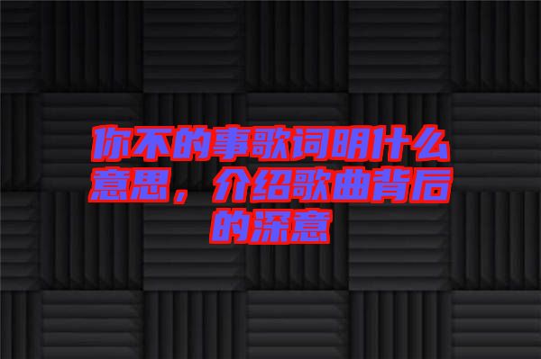 你不的事歌詞明什么意思，介紹歌曲背后的深意