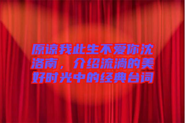 原諒我此生不愛你沈洛南，介紹流淌的美好時光中的經(jīng)典臺詞