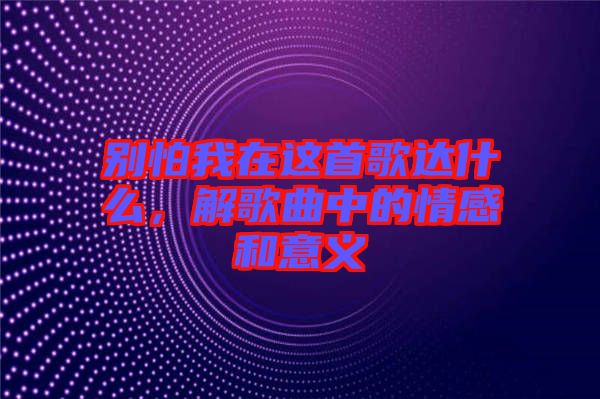 別怕我在這首歌達什么，解歌曲中的情感和意義