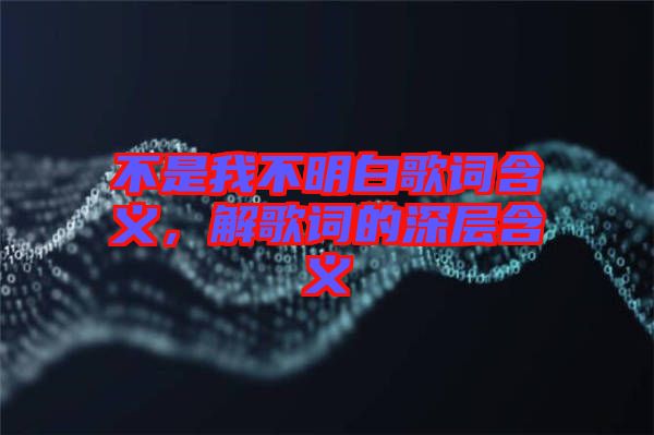 不是我不明白歌詞含義，解歌詞的深層含義