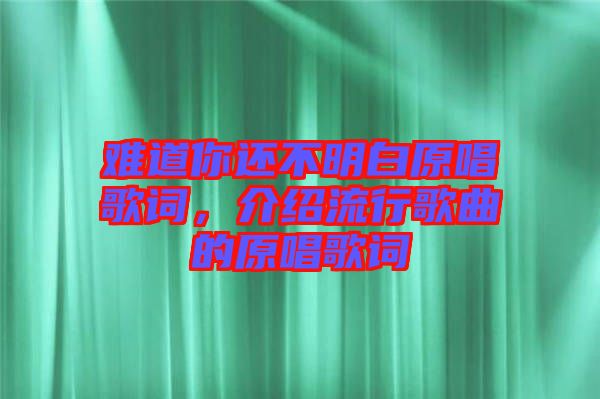 難道你還不明白原唱歌詞，介紹流行歌曲的原唱歌詞