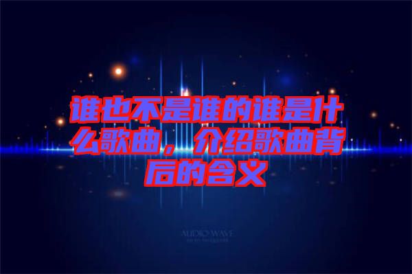 誰也不是誰的誰是什么歌曲，介紹歌曲背后的含義