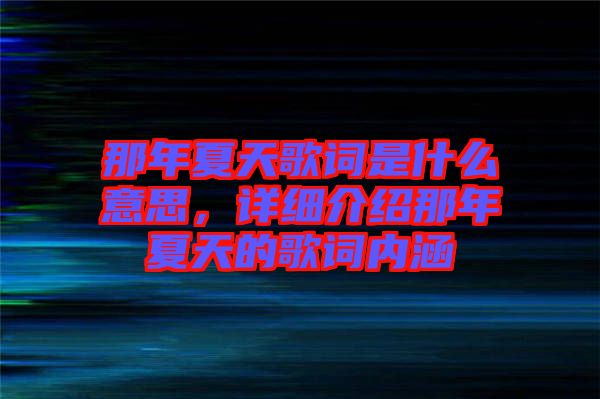 那年夏天歌詞是什么意思，詳細(xì)介紹那年夏天的歌詞內(nèi)涵