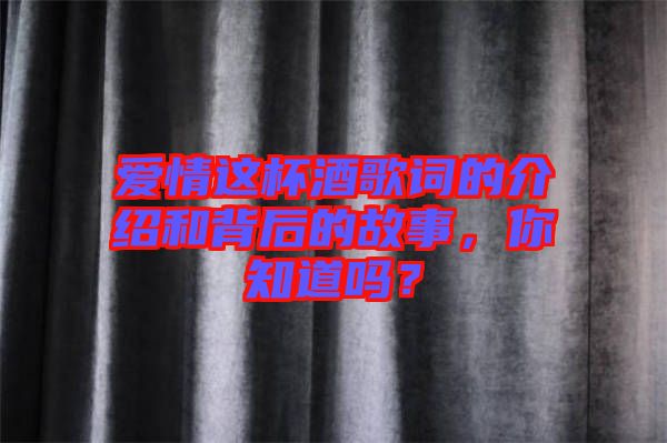 愛情這杯酒歌詞的介紹和背后的故事，你知道嗎？