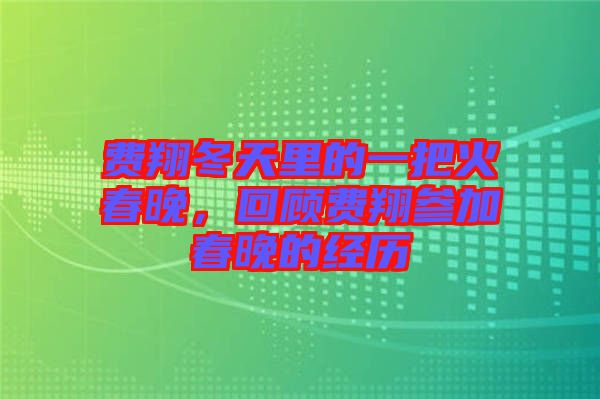 費(fèi)翔冬天里的一把火春晚，回顧費(fèi)翔參加春晚的經(jīng)歷