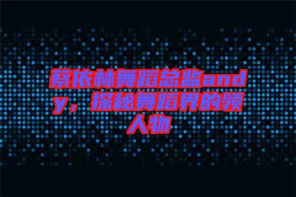 蔡依林舞蹈總監(jiān)andy，探秘舞蹈界的領(lǐng)人物