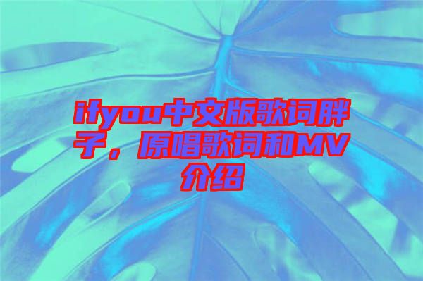 ifyou中文版歌詞胖子，原唱歌詞和MV介紹