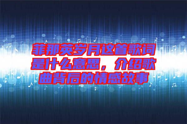 菲那英歲月這首歌詞是什么意思，介紹歌曲背后的情感故事