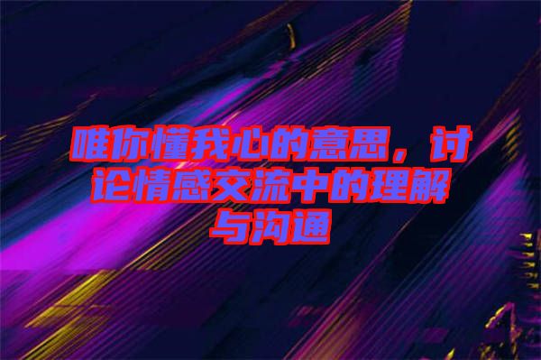 唯你懂我心的意思，討論情感交流中的理解與溝通