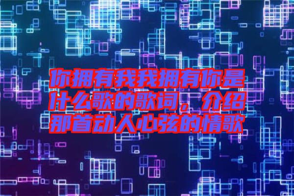 你擁有我我擁有你是什么歌的歌詞，介紹那首動人心弦的情歌