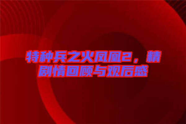 特種兵之火鳳凰2，精劇情回顧與觀后感