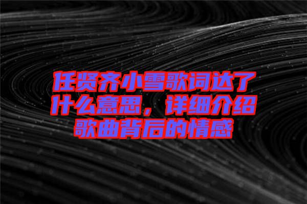 任賢齊小雪歌詞達(dá)了什么意思，詳細(xì)介紹歌曲背后的情感