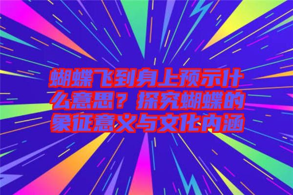 蝴蝶飛到身上預(yù)示什么意思？探究蝴蝶的象征意義與文化內(nèi)涵