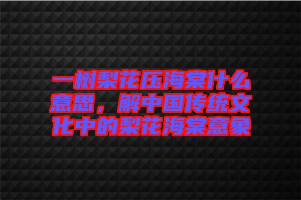 一樹梨花壓海棠什么意思，解中國(guó)傳統(tǒng)文化中的梨花海棠意象