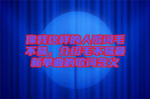 像我這樣的人歌詞毛不易，介紹毛不易最新單曲的歌詞含義