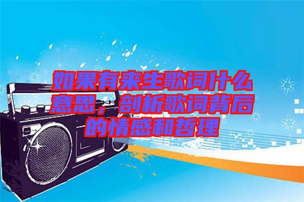 如果有來生歌詞什么意思，剖析歌詞背后的情感和哲理