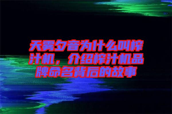 天霧夕音為什么叫榨汁機(jī)，介紹榨汁機(jī)品牌命名背后的故事