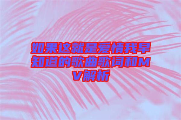 如果這就是愛(ài)情我早知道的歌曲歌詞和MV解析