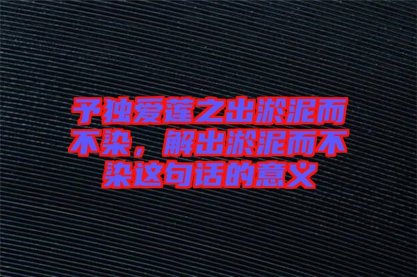 予獨(dú)愛(ài)蓮之出淤泥而不染，解出淤泥而不染這句話的意義