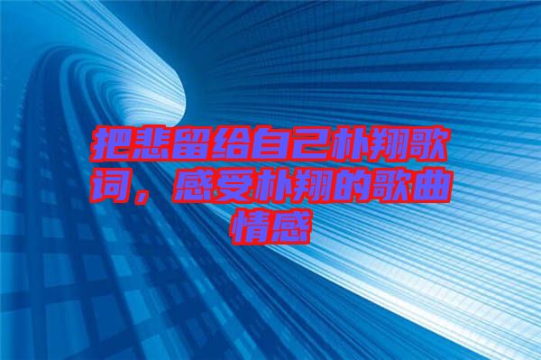 把悲留給自己樸翔歌詞，感受樸翔的歌曲情感