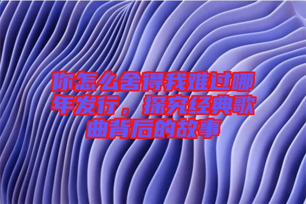 你怎么舍得我難過哪年發(fā)行，探究經(jīng)典歌曲背后的故事