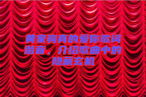 黃家駒真的愛你歌詞諧音，介紹歌曲中的隱藏玄機