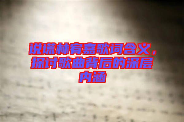 說謊林宥嘉歌詞含義，探討歌曲背后的深層內(nèi)涵